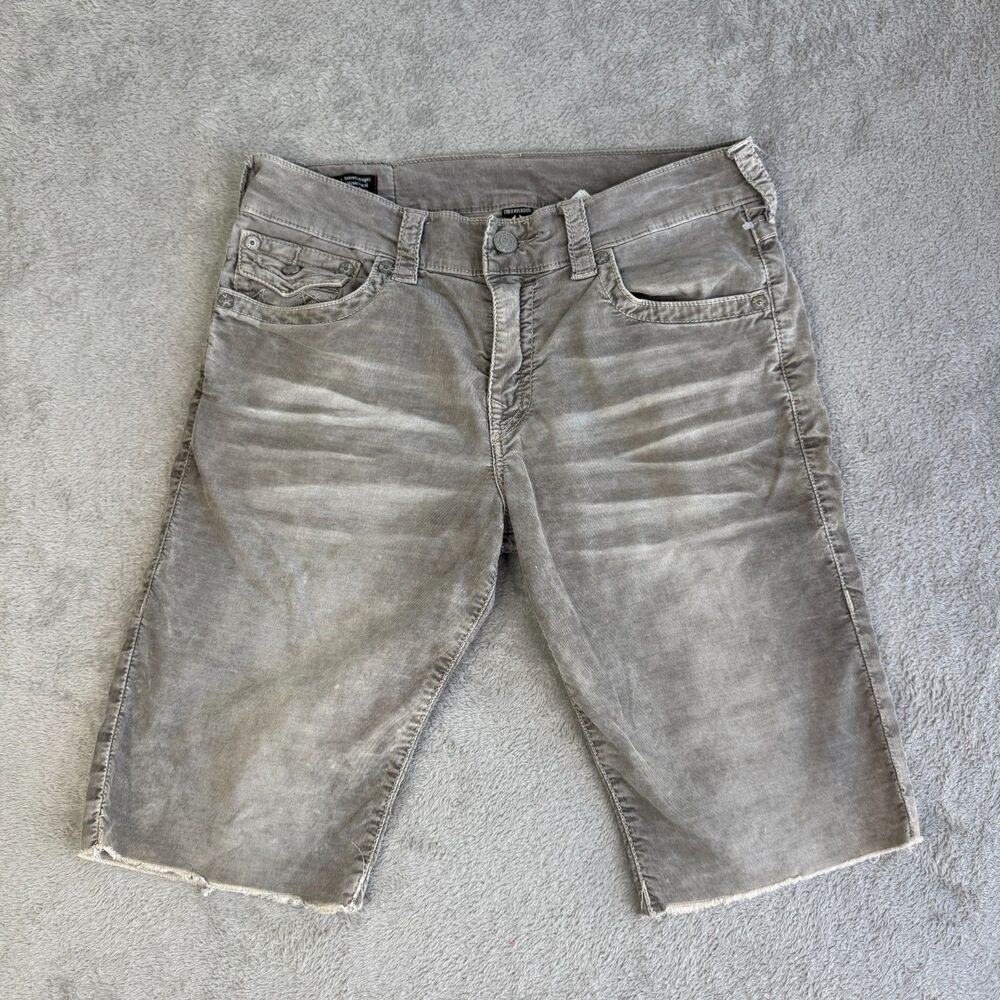 True Religion Ricky Cut Off Shorts Men's 31 Gray Corduroy Relaxed Fit Whiskered
